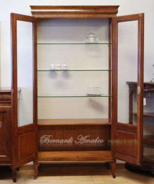 Louis Philippe style display cabinet handcrafted in solid walnut wood with 2 doors